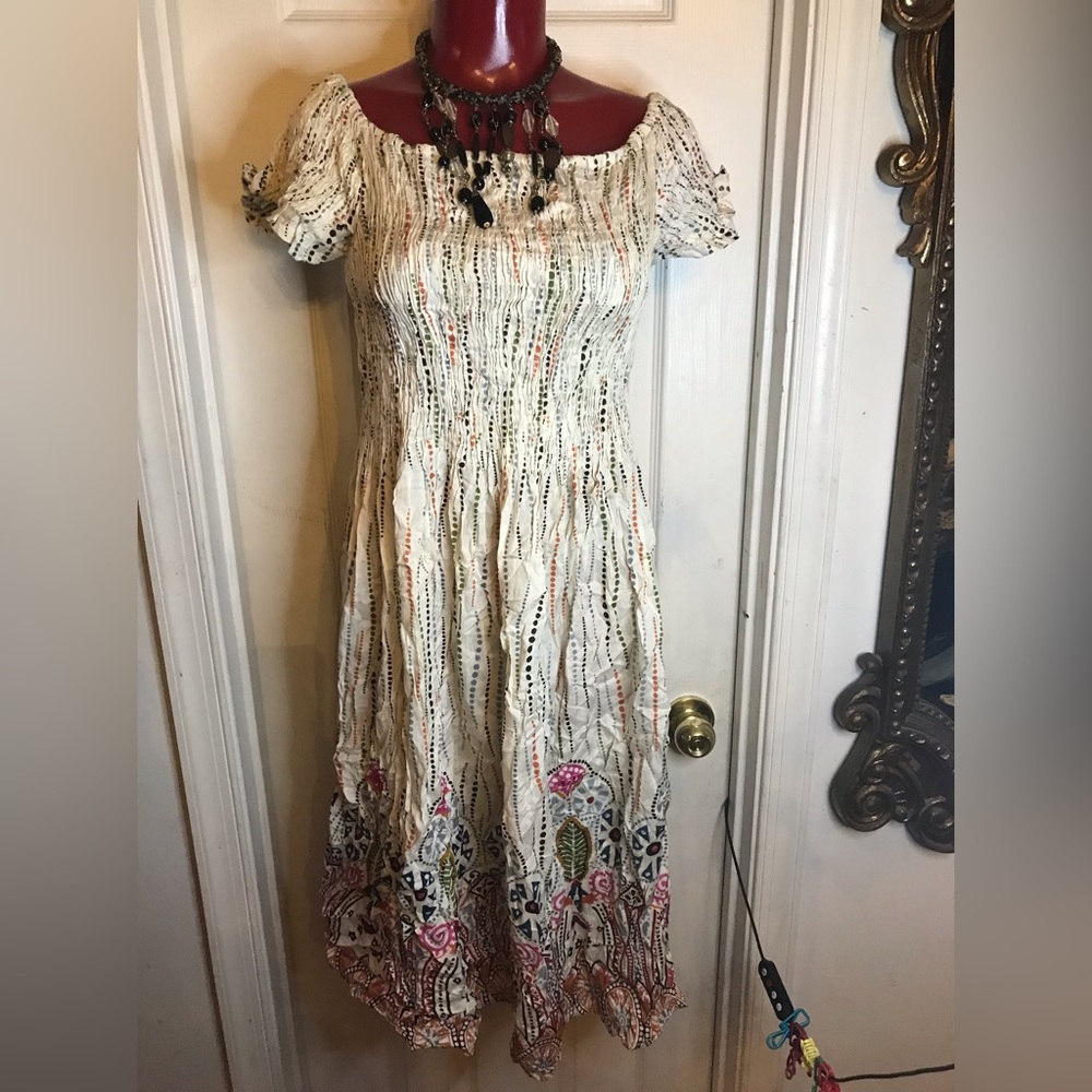 UNITY CASUALS SHORT SLEEVES ONE SIZE FITS MOST STRETCH DRESS-BOHO- PEASANT